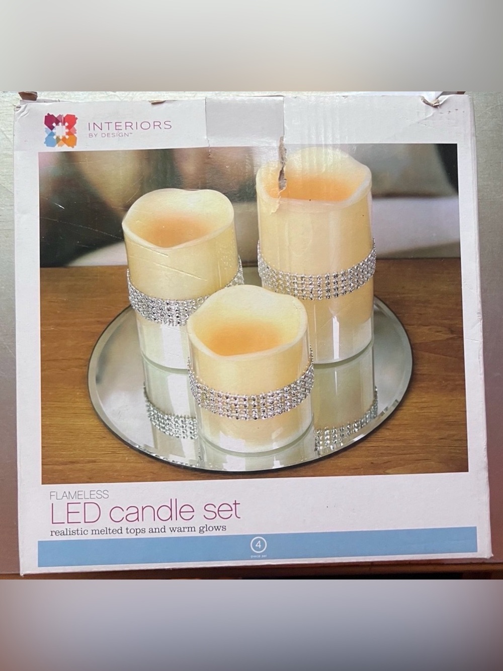 Interiors by Design Flameless LED Candle Set Mirror Tray Glitter Decor
